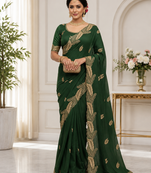 Dark Green Color Embroidery Star Georgette Saree