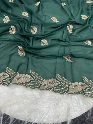 Dark Green Color Embroidery Star Georgette Saree 2