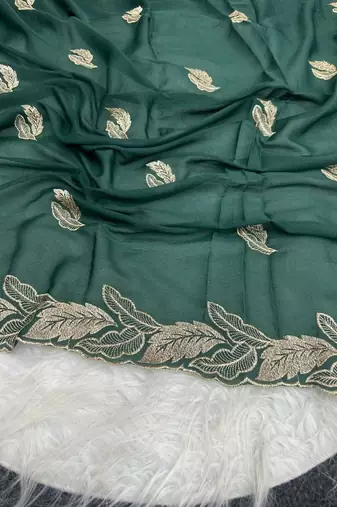 Dark Green Color Embroidery Star Georgette Saree