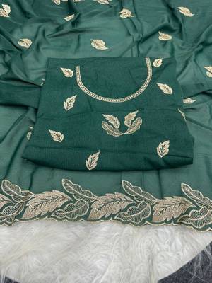 Dark Green Color Embroidery Star Georgette Saree 3