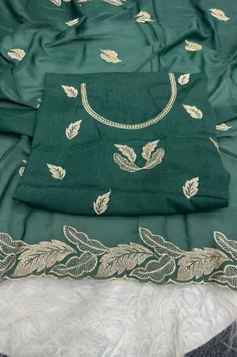 Dark Green Color Embroidery Star Georgette Saree