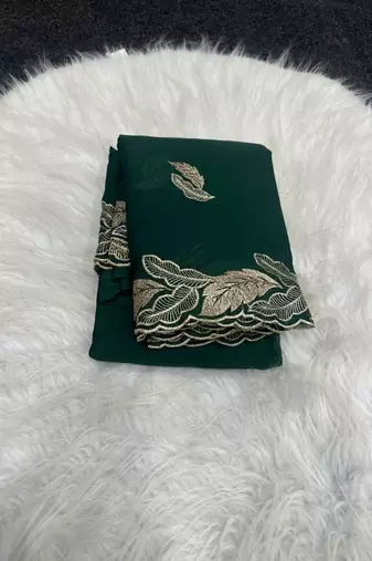 Dark Green Color Embroidery Star Georgette Saree