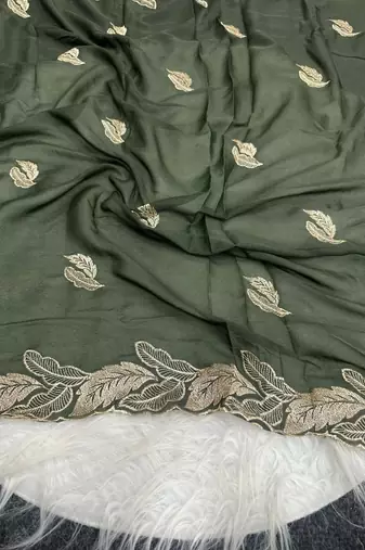 Mahendi Green Color Embroidery Star Georgette Saree