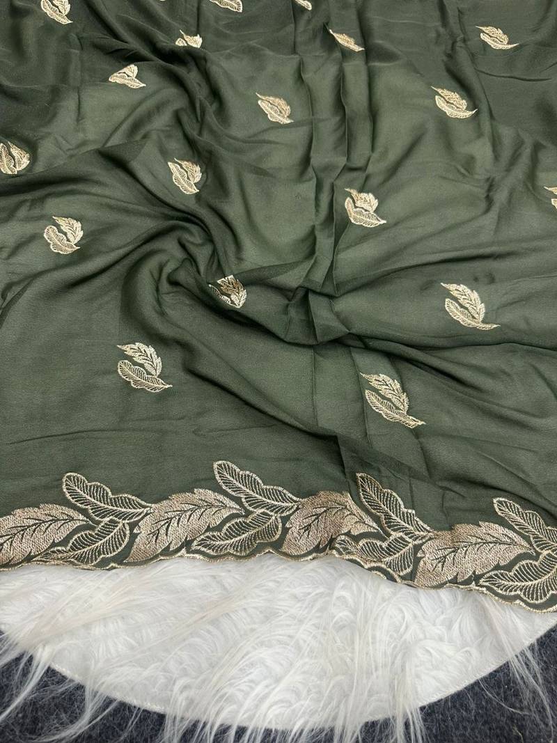 Mahendi Green Color Embroidery Star Georgette Saree