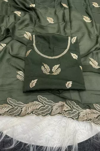 Mahendi Green Color Embroidery Star Georgette Saree