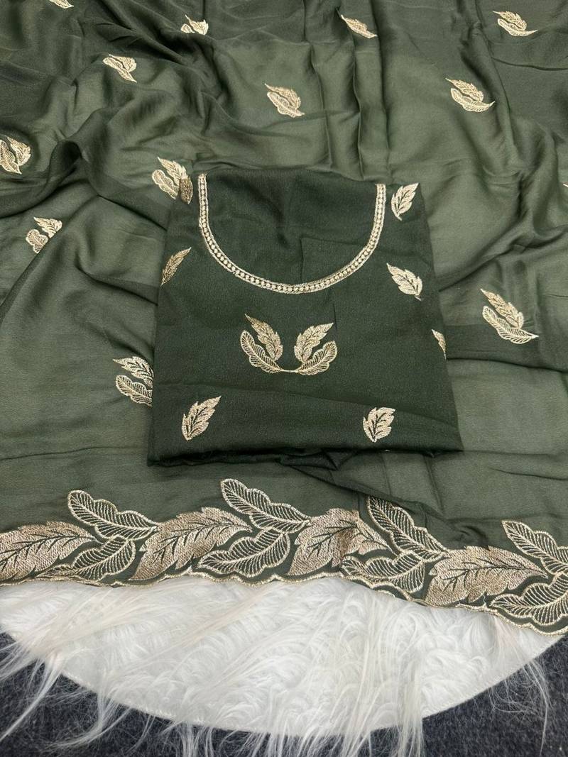 Mahendi Green Color Embroidery Star Georgette Saree