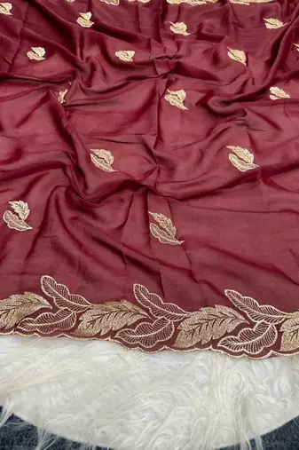 Maroon Color Embroidery Star Georgette Saree