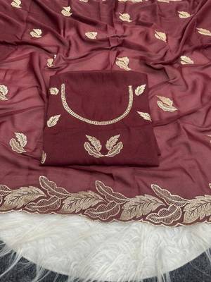 Maroon Color Embroidery Star Georgette Saree 3