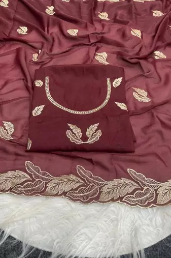 Maroon Color Embroidery Star Georgette Saree