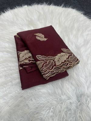 Maroon Color Embroidery Star Georgette Saree 4