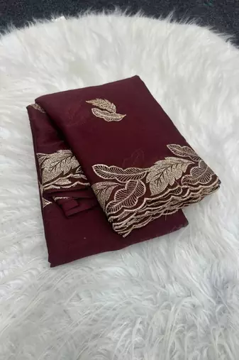 Maroon Color Embroidery Star Georgette Saree