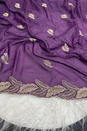 Purple Color Embroidery Star Georgette Saree