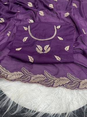 Purple Color Embroidery Star Georgette Saree 1