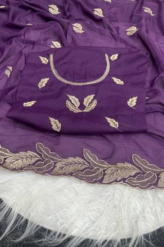Purple Color Embroidery Star Georgette Saree