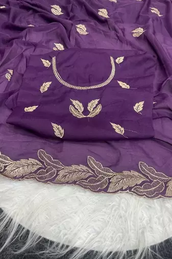 Purple Color Embroidery Star Georgette Saree