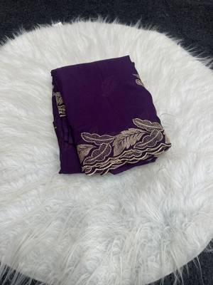 Purple Color Embroidery Star Georgette Saree 4