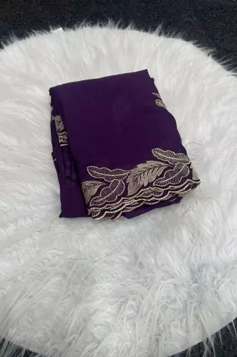 Purple Color Embroidery Star Georgette Saree