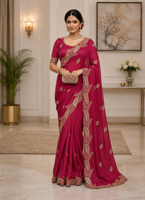 Red Color Embroidery Star Georgette Saree 1