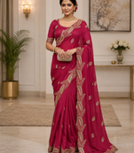 Red Color Embroidery Star Georgette Saree