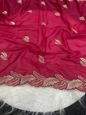 Red Color Embroidery Star Georgette Saree 2