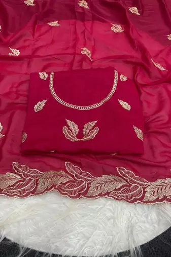 Red Color Embroidery Star Georgette Saree