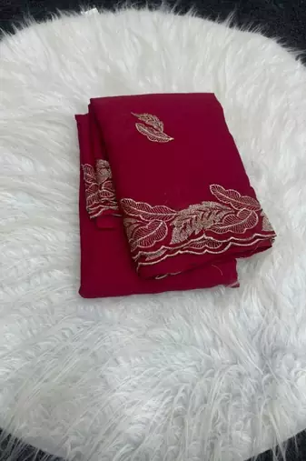 Red Color Embroidery Star Georgette Saree