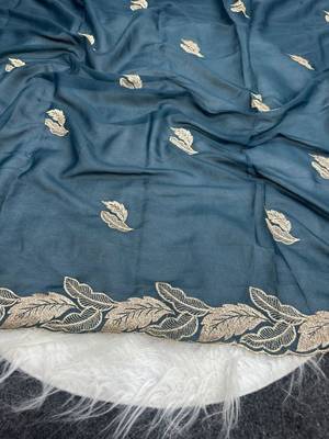Teal Color Embroidery Star Georgette Saree 2