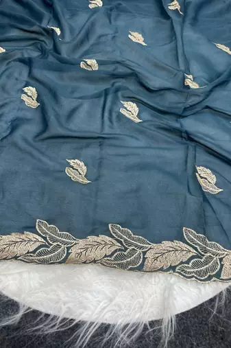 Teal Color Embroidery Star Georgette Saree