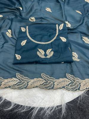 Teal Color Embroidery Star Georgette Saree 3