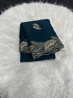 Teal Color Embroidery Star Georgette Saree 4
