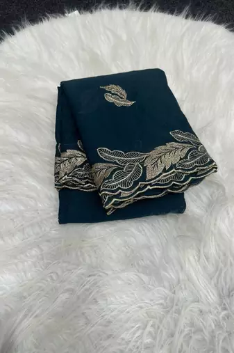 Teal Color Embroidery Star Georgette Saree