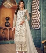 glamorous off-white heavy cording and sequin semi-stitched net salwar suit