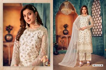 glamorous off-white heavy cording and sequin semi-stitched net salwar suit 4