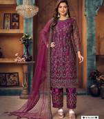 glamorous wine purple heavy cording and sequin net semi-stitched salwar suit