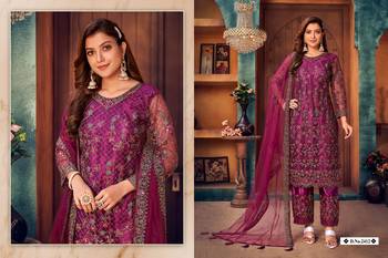 glamorous wine purple heavy cording and sequin net semi-stitched salwar suit 4