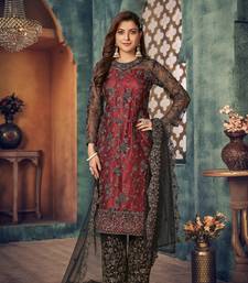 glamorous maroon and black heavy cording and sequin net semi-stitched salwar suit