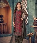 glamorous maroon and black heavy cording and sequin net semi-stitched salwar suit