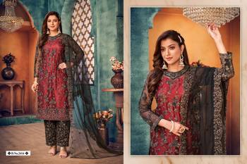 glamorous maroon and black heavy cording and sequin net semi-stitched salwar suit 4