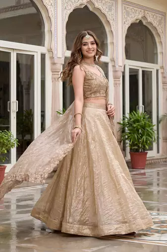 Adorable Golden Silk blend Thread Work Festive Wear Lehenga Choli