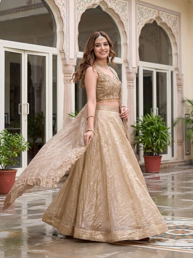 Adorable Golden Silk blend Thread Work Festive Wear Lehenga Choli