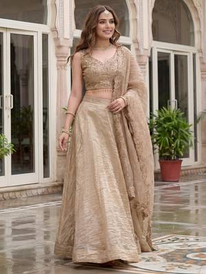 Adorable Golden Silk blend Thread Work Festive Wear Lehenga Choli 3