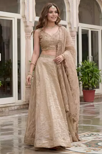 Adorable Golden Silk blend Thread Work Festive Wear Lehenga Choli