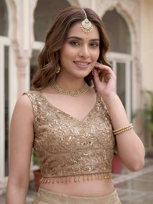 Adorable Golden Silk blend Thread Work Festive Wear Lehenga Choli 4