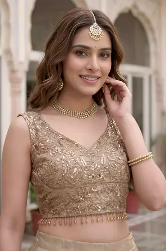 Adorable Golden Silk blend Thread Work Festive Wear Lehenga Choli