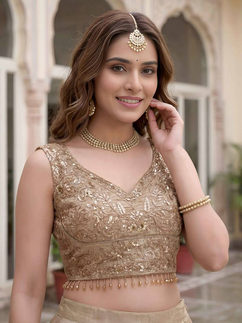Adorable Golden Silk blend Thread Work Festive Wear Lehenga Choli