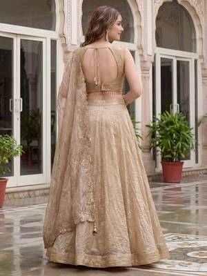 Adorable Golden Silk blend Thread Work Festive Wear Lehenga Choli 5
