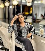 Black chinon silk blend kurti pant set with dupatta