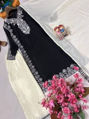 Black chinon silk blend kurti pant set with dupatta 3