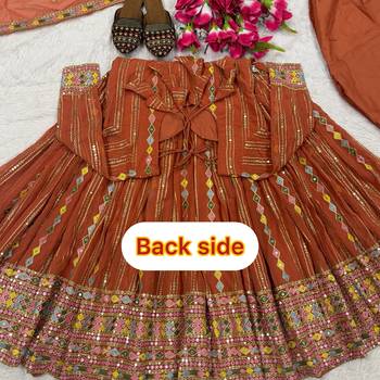 Rust brown embroidered georgette anarkali suit set 4