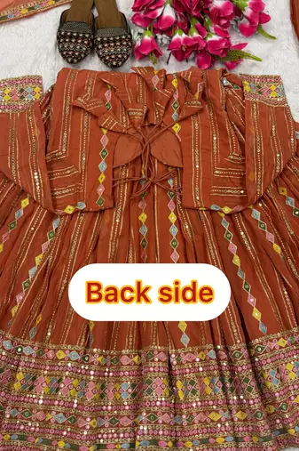 Rust brown embroidered georgette anarkali suit set